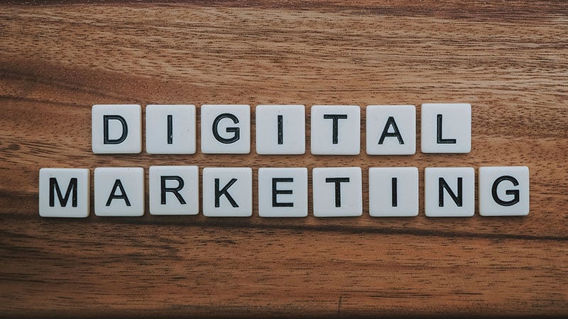 Scrabble letters with Digital Marketing, to show how a small business digital marketing consultant can help.