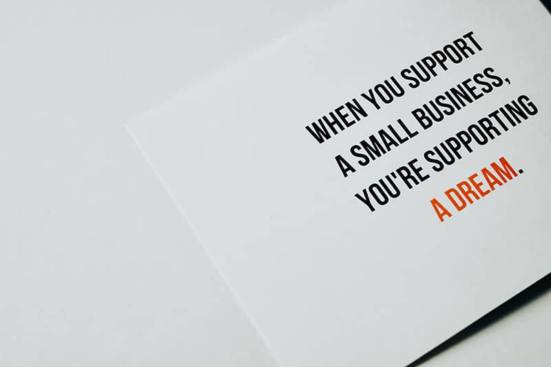 Envelope with writing about small businesses being a dream, used within a small business marketing expert blog.